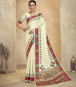 graceful ethnic off white color bollywood style crepe silk blend designer digital foil printed saree