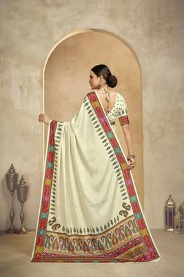 graceful ethnic off white style crepe silk blend digital foil printed saree 2