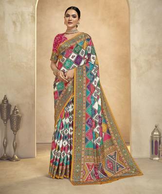 graceful ethnic multy style crepe silk blend digital foil printed saree 1