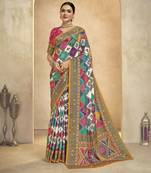 graceful ethnic multy color bollywood style crepe silk blend designer digital foil printed saree