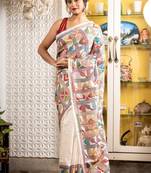 off white woven silk blend kantha work all seasons sarees