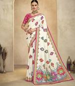 graceful ethnic off white color bollywood style crepe silk blend designer digital foil printed saree