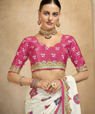 graceful ethnic off white style crepe silk blend digital foil printed saree 4