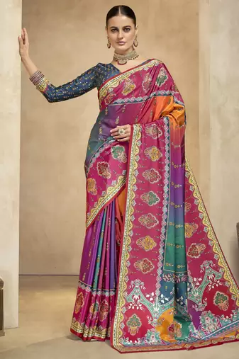 graceful ethnic multy color bollywood style crepe silk blend designer digital foil printed saree