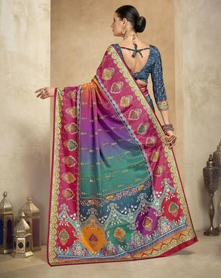 graceful ethnic multy style crepe silk blend digital foil printed saree 2