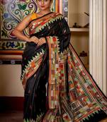 black woven silk blend kantha work all seasons sarees