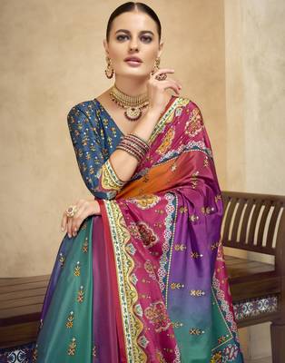 graceful ethnic multy style crepe silk blend digital foil printed saree 3