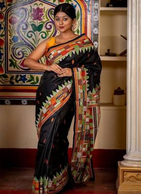 black woven silk blend kantha work all seasons sarees 2