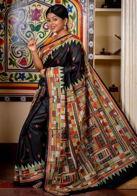 black woven silk blend kantha work all seasons sarees 3
