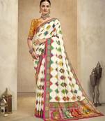 graceful ethnic off white color bollywood style crepe silk blend designer digital foil printed saree