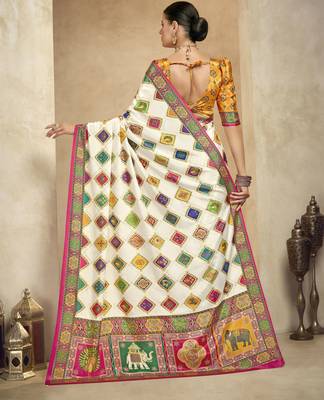 graceful ethnic off white style crepe silk blend digital foil printed saree 2