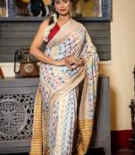 off white hand woven katan silk blend kantha work all seasons sarees