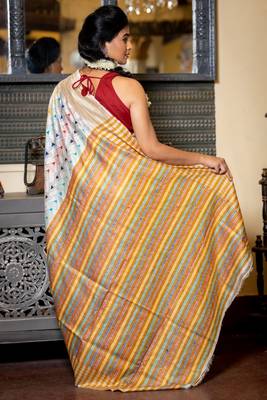 off white hand woven katan silk blend kantha work all seasons sarees 4