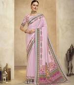 graceful ethnic purple color bollywood style crepe silk blend designer digital foil printed saree