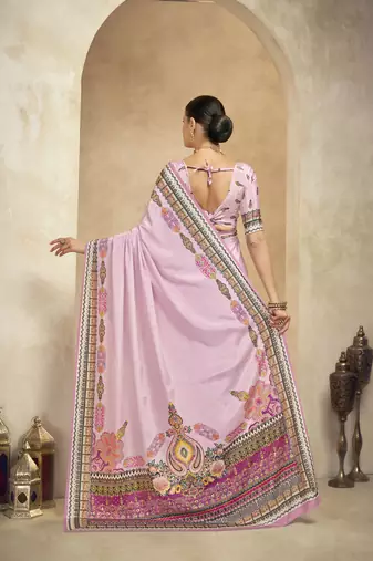 graceful ethnic purple color bollywood style crepe silk blend designer digital foil printed saree