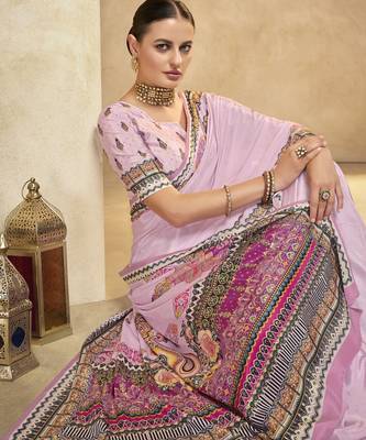 graceful ethnic purple style crepe silk blend digital foil printed saree 3