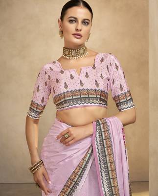 graceful ethnic purple style crepe silk blend digital foil printed saree 4