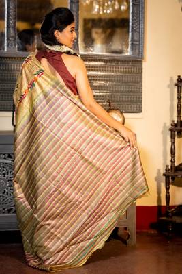 beige woven katan silk blend kantha work all seasons sarees 3