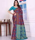 purple color festive special traditional art silk woven designer saree