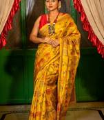 yellow hand woven tussar kantha work all seasons sarees