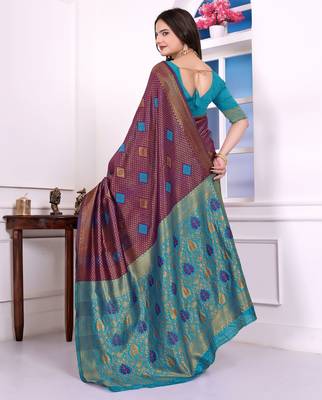 purple festive special traditional art silk blend woven saree 2
