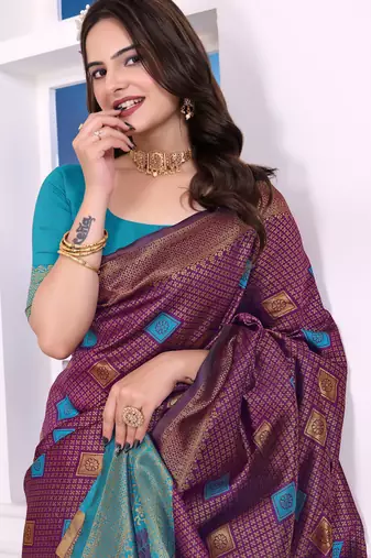 purple festive special traditional art silk blend woven saree