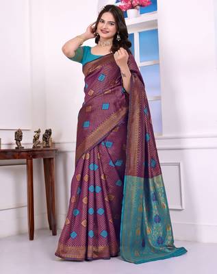 purple festive special traditional art silk blend woven saree 4