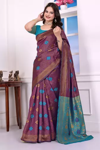 purple festive special traditional art silk blend woven saree