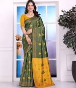 green color festive special traditional art silk woven designer saree