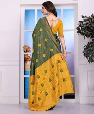 green festive special traditional art silk blend woven saree 2