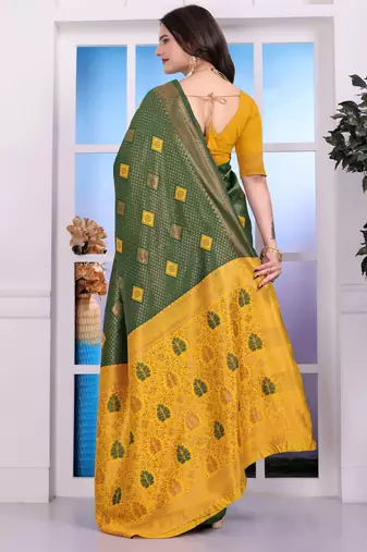 green festive special traditional art silk blend woven saree