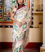 beige hand woven tussar kantha work all seasons sarees