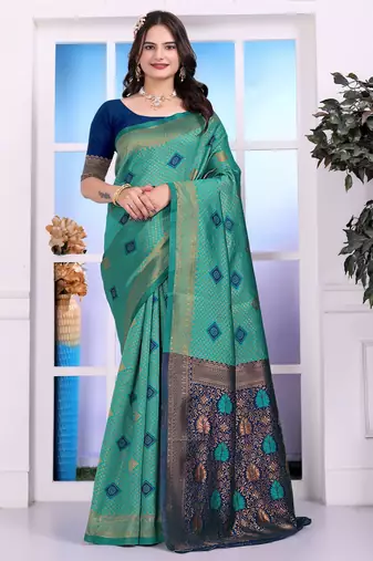 rama color festive special traditional art silk woven designer saree