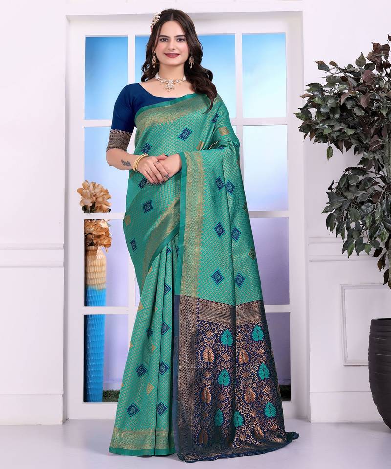 rama color festive special traditional art silk woven designer saree