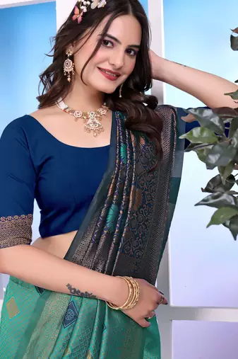 rama festive special traditional art silk blend woven saree