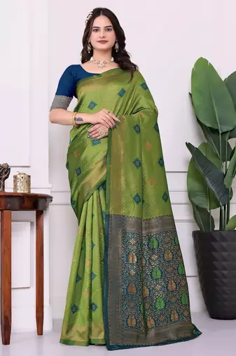 mahendi color festive special traditional art silk woven designer saree