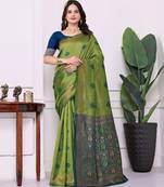 mahendi color festive special traditional art silk woven designer saree