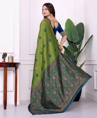 mahendi festive special traditional art silk blend woven saree 2