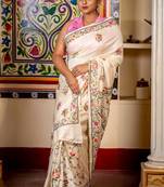 off white hand woven tussar kantha work all seasons sarees