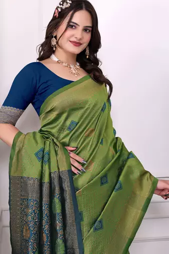 mahendi festive special traditional art silk blend woven saree