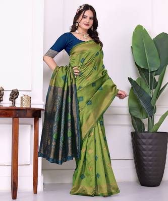mahendi festive special traditional art silk blend woven saree 4