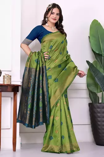 mahendi festive special traditional art silk blend woven saree