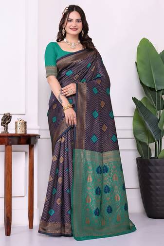 blue color festive special traditional art silk woven designer saree