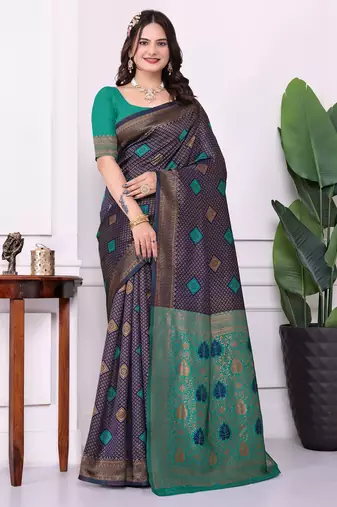 blue color festive special traditional art silk woven designer saree