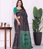 blue color festive special traditional art silk woven designer saree