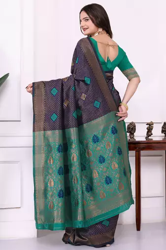 blue festive special traditional art silk blend woven saree