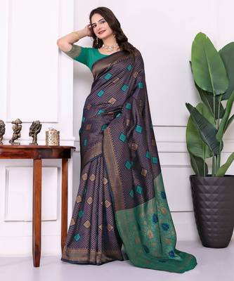 blue festive special traditional art silk blend woven saree 4