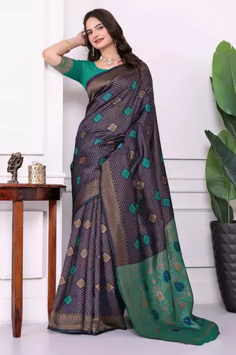 blue festive special traditional art silk blend woven saree