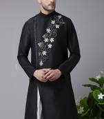 Black embroidered dupion silk kurta