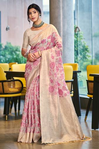 pink color cotton silk blend fabric woven designer ceremonial saree